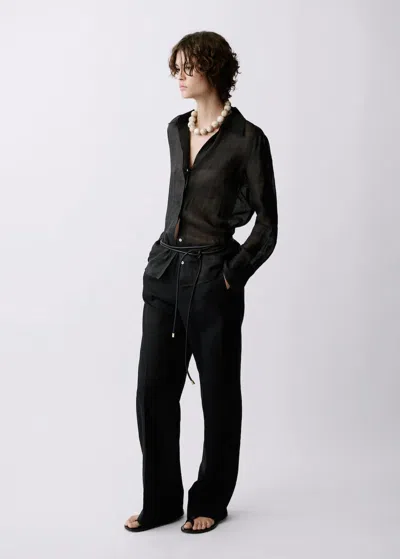 Mango Straight Linen Pants With Bow Black
