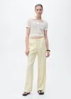 Mango Straight Linen Pants With Bow Pastel Yellow In Pastel Yellow