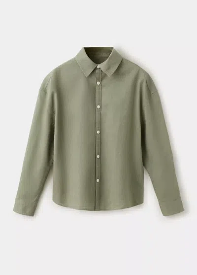 Mango Kids' Straight Linen Shirt In Green