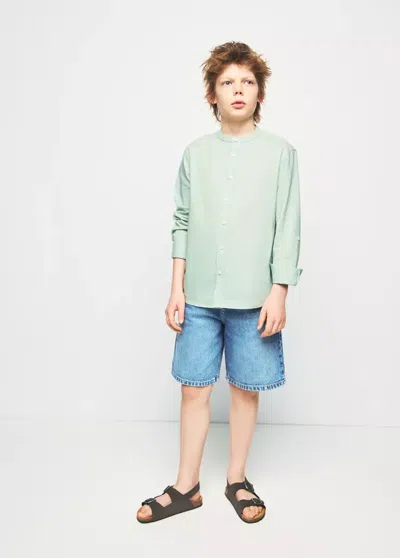 Mango Kids' Straight Linen Shirt In Green