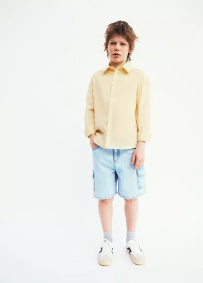 Mango Kids' Straight Linen Shirt In Yellow