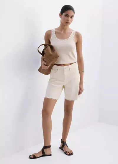 Mango Straight Low-rise Denim Bermuda Shorts In Ecru