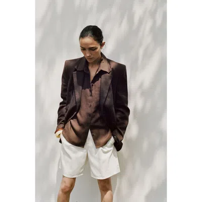 Mango Straight Lyocell & Linen Button-up Shirt In Brown