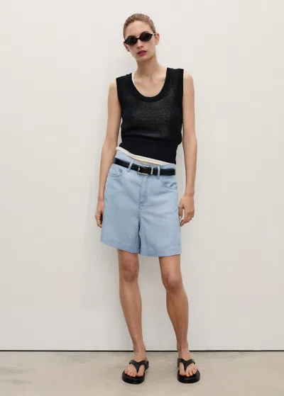 Mango Bermuda Bleu Moyen - Femme - L -