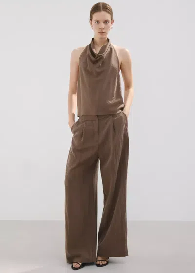Mango Straight Lyocell Pants In Brown