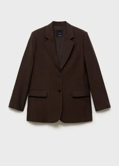Mango Straight Lyocell Suit Blazer Brown