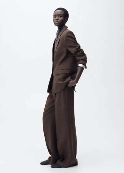 Mango Straight Lyocell Suit Trousers Brown
