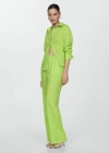 Mango Straight Lyocell Trousers Green In Green