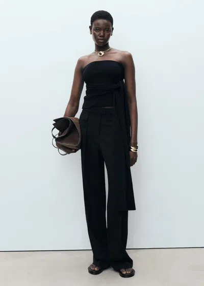 Mango Straight Lyocell Trousers With Pleats Black