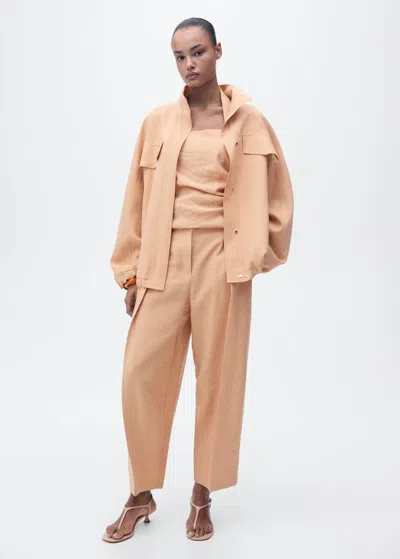 Mango Straight Lyocell Trousers With Pleats Nude