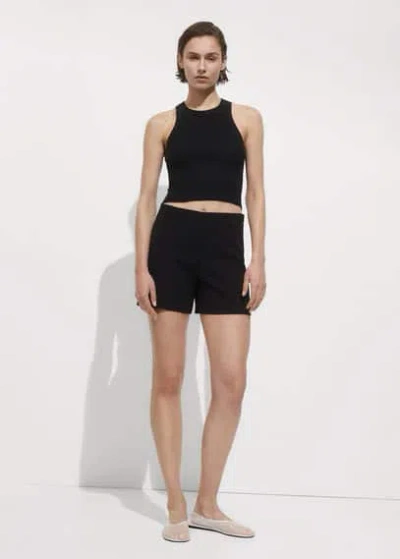 Mango Straight Mid-rise Shorts Black