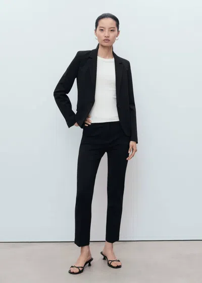 Mango Straight Mid-rise Trousers Black