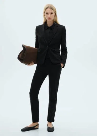 Mango Pantalon Droit Taille Normale Noir - Femme - 44 -