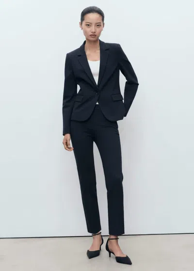 Mango Straight Mid-rise Trousers Dark Navy In Blue