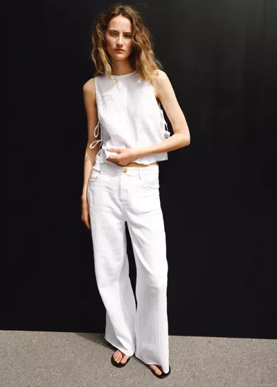 Mango Straight Mid-rise Double Gauze Pants In Multi
