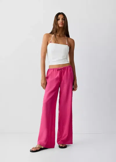 Mango Straight Pants With Rhinestones In Pink