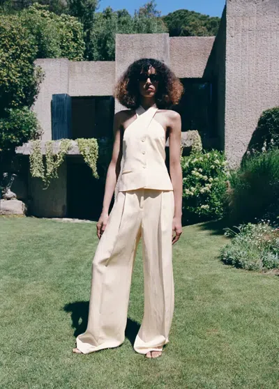 Mango Straight Pleated Linen Pants In Animal Print