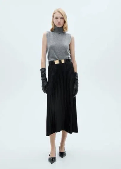 Mango Straight Pleated Skirt Black