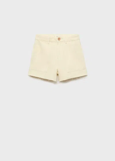 Mango Kids' Straight Shorts With Frayed Hem Pastel Yellow In Jaune Pastel
