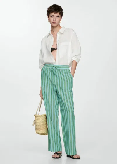 Mango Straight Striped Trousers Green