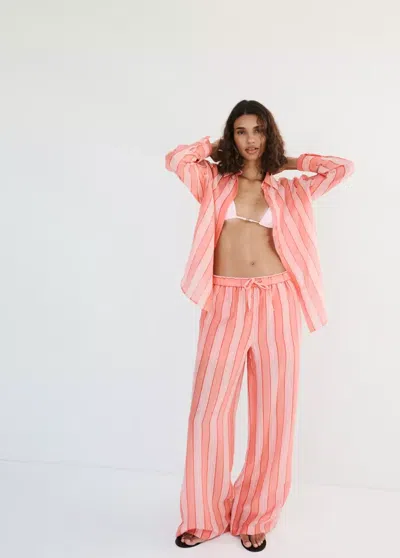 Mango Straight Striped Trousers In Orange