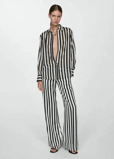 Mango Straight Striped Trousers White