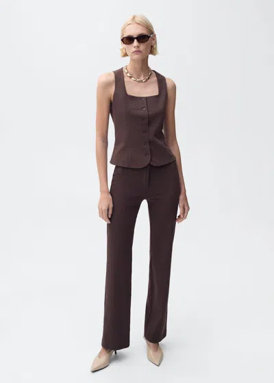 Mango Straight Suit Trousers Chocolate