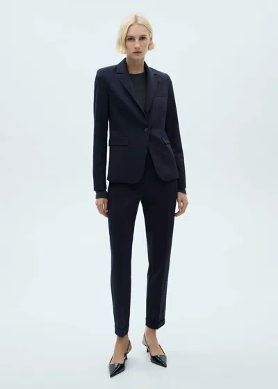 Mango Straight Suit Trousers Dark Navy In Blue