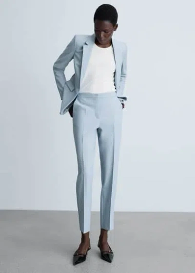 Mango Straight Suit Trousers Sky Blue
