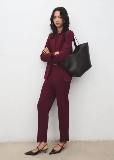 Mango Straight Suit Trousers Wine In Burgundy