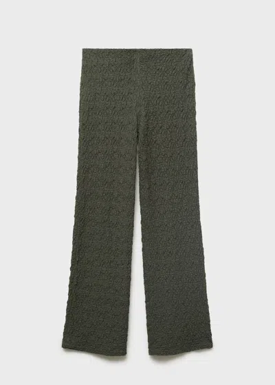 Mango Straight Textured Trousers Khaki