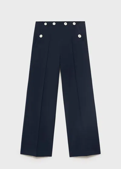 Mango Straight Trousers With Contrasting Button Detail Navy