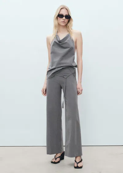Mango Straight Trousers With Fine Belt Grey