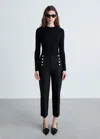 Mango Straight Trousers With Jewel Buttons Black