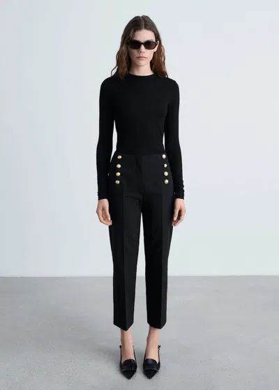 Mango Straight Trousers With Jewel Buttons Black