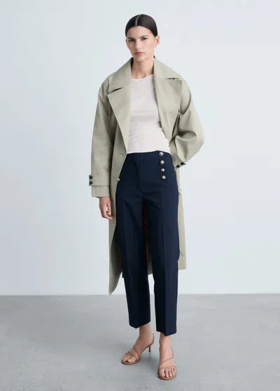 Mango Straight Trousers With Jewel Buttons Dark Navy