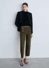 Mango Straight Trousers With Jewel Buttons Khaki