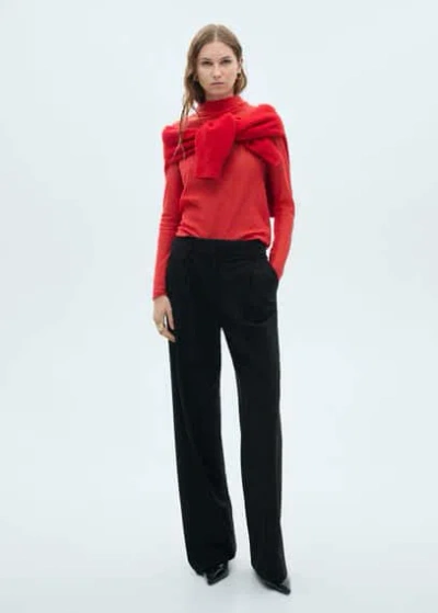 Mango Pull Droit Col Montant Rouge - Femme - L -