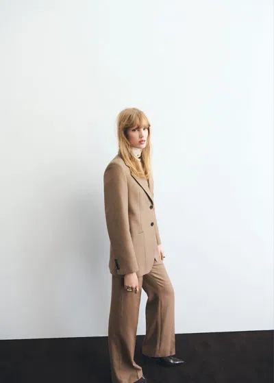 Mango Pantalon De Costume Droit Laine Mélangée Marron Moyen - Femme - 48 -  In Brown