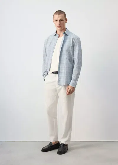 Mango Straight-fit Cotton-blend Pants In Blue