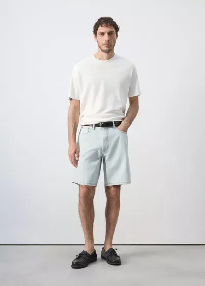 Mango Straight-fit Denim Bermuda Shorts In Bleach Blue
