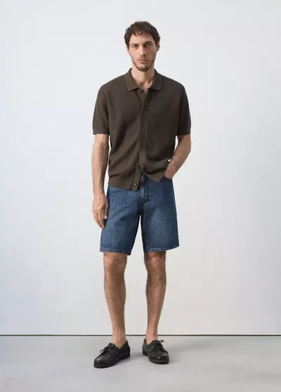 Mango Straight-fit Denim Bermuda Shorts In Dark Blue