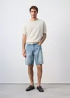 Mango Straight-fit Denim Bermuda Shorts In Medium Blue
