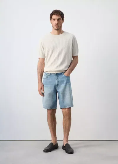 Mango Straight-fit Denim Bermuda Shorts In Medium Blue