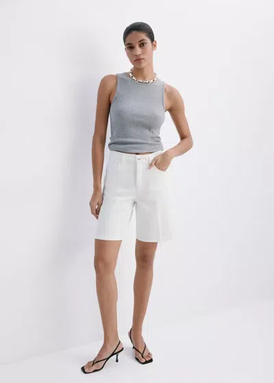 Mango Straight-fit Denim Bermuda Shorts In White