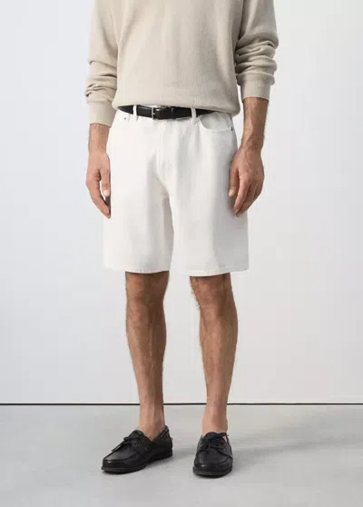Mango Straight-fit Denim Bermuda Shorts In Off White