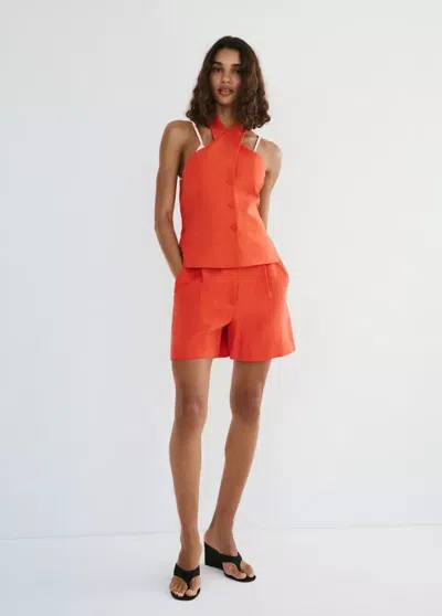 Mango Straight-fit Lyocell Bermuda Shorts In Orange
