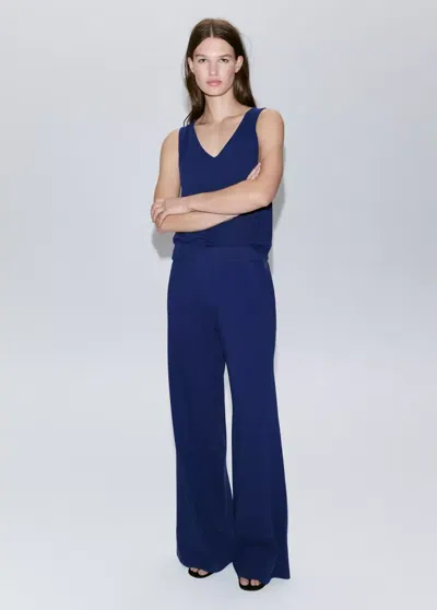 Mango Straight-fit Pants With Elastic Waist In Blue