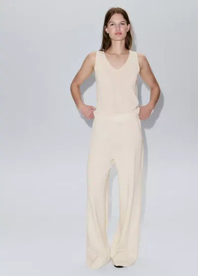 Mango Straight-fit Pants With Elastic Waist In White