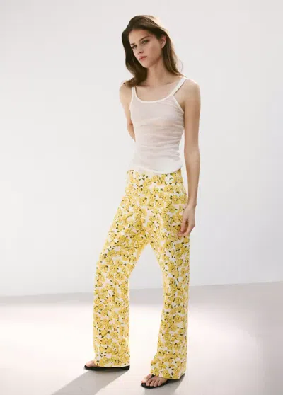 Mango Straight-leg Jeans With Floral Pattern In Gold